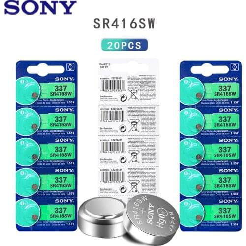 20pcs Sony Original Watch battery 337 SR416SW Silver Oxide 1.55V button cell battery for Watch Electric toy LED Headphone