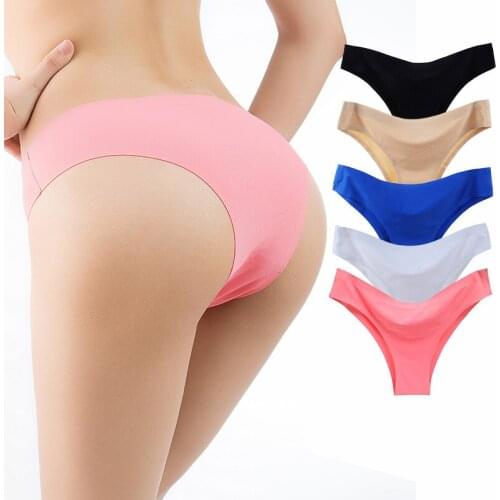 3pcs Thong Panties Seamless Silk Underwear Brief Sexy Tanga Lingerie Women G String Thongs Panty Breeches Briefs