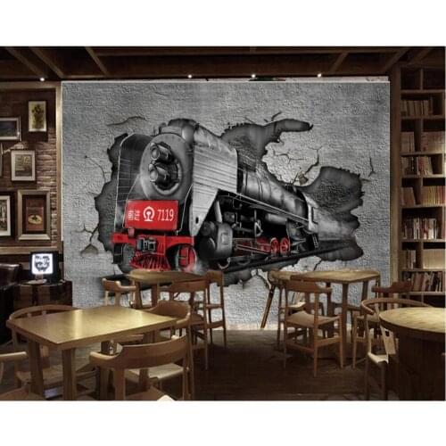 Custom mural on the wall 3d wallpaper Retro nostalgic wall hole old train dining bar home decor photo wallpaper for living room