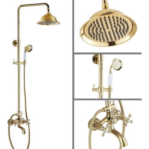 8.2" Shower Head Gold Color Brass Bathroom Rain Shower Head Rainfall Shower Faucet Set Bathtub Mixer Tap agf453