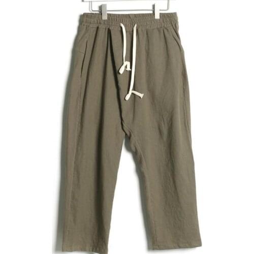 Mens cargo straight pants loose fashion large size wide leg Hong Kong style casual pants roll up nine minutes