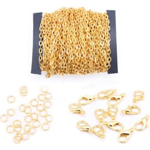1set 2*3mm Necklace Chains Bulk Lobster Clasp Jump Rings Set Gold Rhodium Color Metal Iron Chain For Diy Necklace Jewelry Making