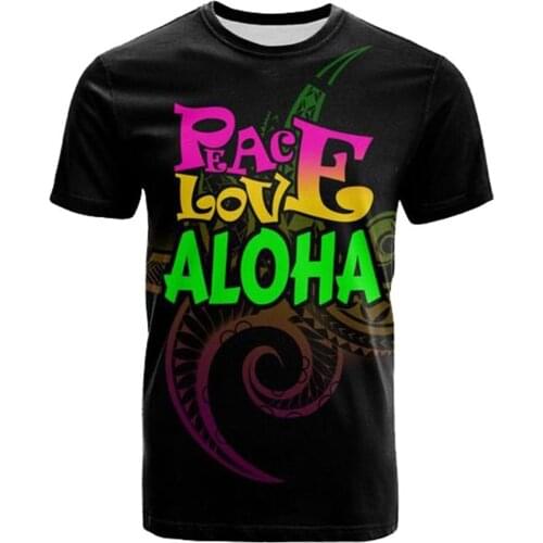 Peace Love Aloha 3D Printed tshirts for men Summer ToP Tribal Culture Polynesian Tattoos Man/Woman Harajuku Streetwear T shirts