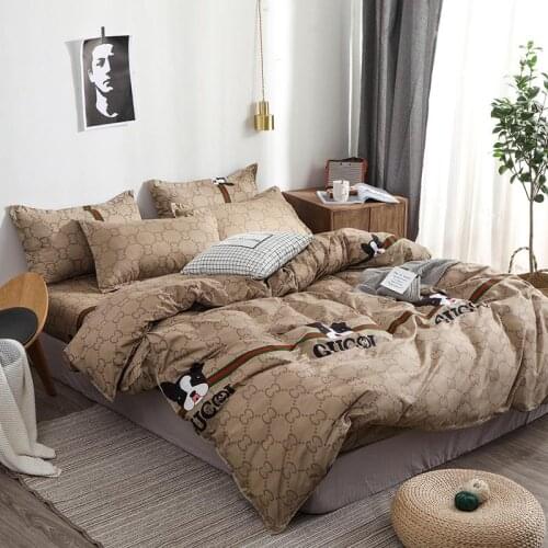 Good Stuff BestSeller Lovely Doggie Printing Duvet Cover Men Style Brown PureColor Bedsheet Bedding Set King BedCover