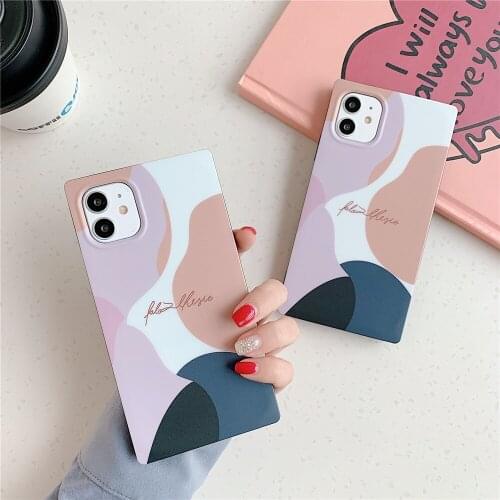 Art Geometry Square Casing For iPhone 12 11 Pro Max XS Max XR X 7 8 Plus SE 2020 Phone Case Abstract Soft Silicone Cover Coque