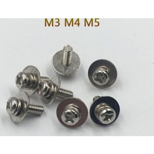 M3 M4 M5 Phillips Screw Pan Head With Big Flat Gasket Spring Sems Bolts 50PCS