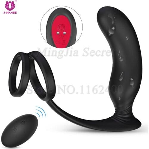 Wireless Control 9 Speeds Vibrating Male Prostate Massager with Delay Ejaculation Rings G Spot Anal Vibrator Sex Toys for Man