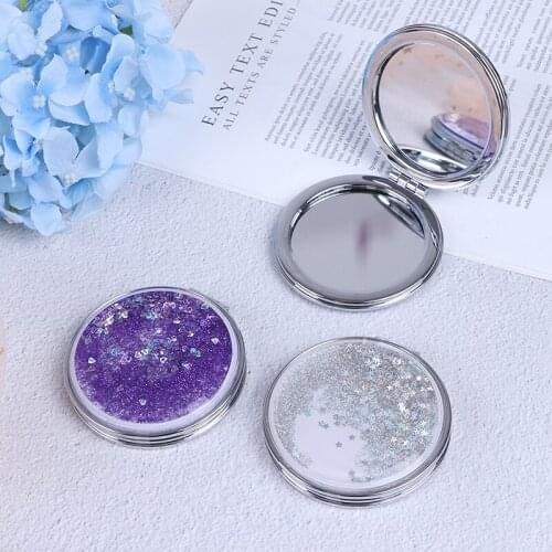 Fashion Women Mini Pocket Makeup Mirror Creative Cosmetic Compact Mirrors With Flowing Sparkling Drift Sand Portable Wholesale