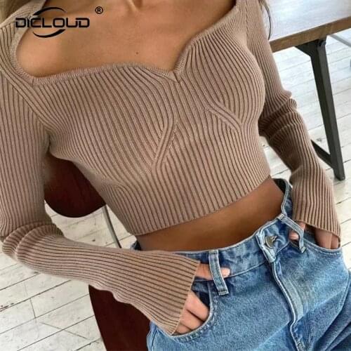 Trendy 2020 Autumn Knitted Skinny Crop Tops Women Brand Fashion Design Square Collar Sweaters Female Street Chic Pullover Jumper