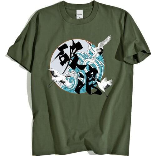 Breaking the Waves Prints And Crane Male Tops Crewneck Loose Tee Clothes Summer Pattern T Shirts Fashion Breathable Tshirt Man