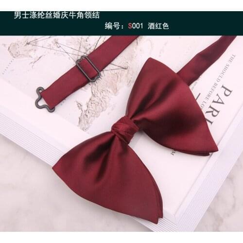 Mens solid color big bow tie tuxedo Korean casual horns groom suit bow black wine red white