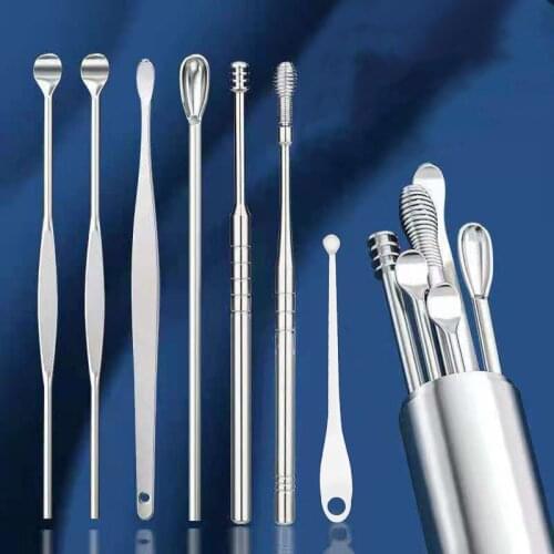 6/7 piece set of stainless steel earwax collector spiral turn ear pick ear pick to clean the ear portable ear cleaning tool