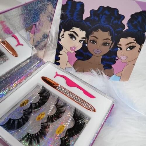 20- 25mm Mink Eyelashes With Magic Eyeliner Custom Mirror Package Eye Lash Diamond Eyelash 3D Real Mink Lashes Vendor