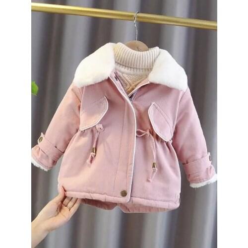 New Childrens Winter Zipper Parka Coat Girl Baby Winter Lapel Fur Coat Thickened Warmth Girl Mid-length Windbreaker