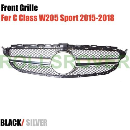 ROLLSROVER Front Bumper AM G Grille Grill For C Class W205 Sport 2015-2018 Black Silver