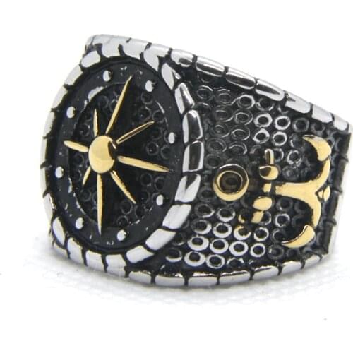 Support Dropship Newest Size 7-14 Golden Anchor Ring 316L Stainless Steel Jewelry Sailor Ring