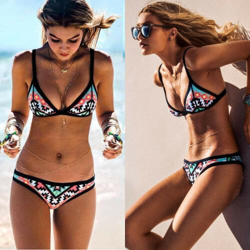Plus size Sexy Womens Bikini Set Boho Bandage Triangle Halter Swimwear Push up Padded Bra folk-custom Style Swimsuit Bathing