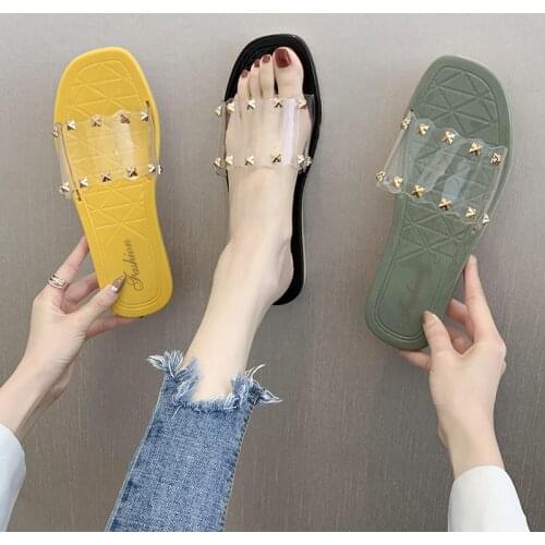 Fashion jelly slippers female plastic two-color one word non-slip waterproof casual home sandals and slippers for outer wear