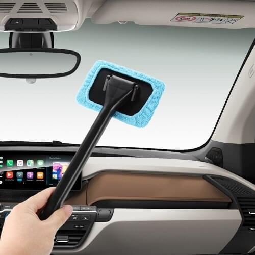 Blue Microfiber Long Handle Car Wash Brush Auto Window Clean Car Window Windshield Cloth Clean Tools Washable Shine Handy