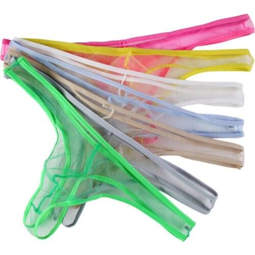 8PCS/Lot Sexy Gay Thong G-string Mesh Transparent Panties Sissy Slip Hombre Men Underwear Lingerie T-back Thongs Tanga Plus Size