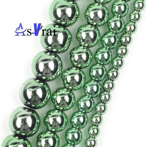 High Quality Genuine Natural Stone 3 4 6 8 10mm Green Plating Hematite Beads Round Loose Spacer Beads For Jewelry Making DIY 15"