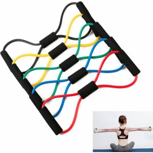 Yoga Fitness Gum Resistance Bands 8 Word Chest Expander Rope Workout Muscle Fitness Rubber Elastic Bands for Sports Exercise