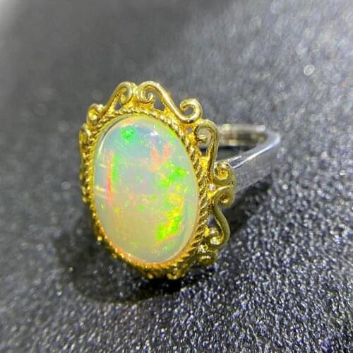 CoLife Jewelry Luxurious Opal Ring for Party 10*14mm Natural Opal Ring Vintage 925 Silver Opal Jewelry Vintage Gemstone Ring
