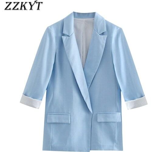 ZZKYT 2021 Women Autumn Fashion Solid Pocket Blazers And Jackets Vintage Lapel Collar Long Sleeve Office Lady Female Blazer Coat