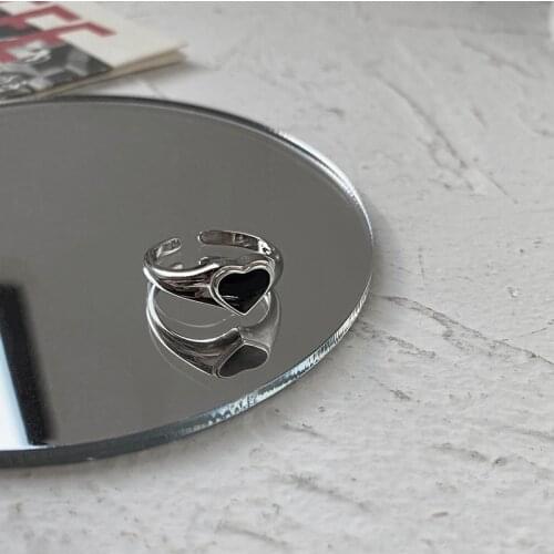 2021 Trend Fashion Vintage Punk Simple Silver Color Black Love Heart Rings For Women Couples Aesthetic Jewelry Gifts Accessories