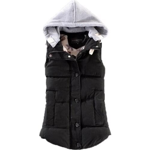 New autumn and winter oversize 6XL warm fashion cotton ladies sleeveless hooded leisure thickening women detachable hooded vest