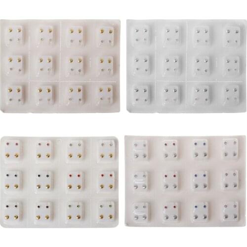 12 Pairs Mini CZ Crystals Ear Studs Piercing Earrings Set Hypoallergenic Jewelry