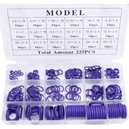 225Pcs Seal O-Ring R22 R134A Air Conditioning O-Ring Rubber Washer Assortment Pl Car Accessories