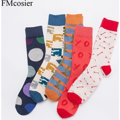 5 Pairs Summer Autumn Winter High Quality Mens Combed Cotton Funny Happy Colorful Dress Socks Warm Cactus Word Arrow Socks