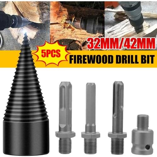 5Pcs Round/Hex/Triangle Shank Firewood Splitter Machine Drill Wood Cone Reamer Punch Driver Step Drill Bit Split Drilling Tool