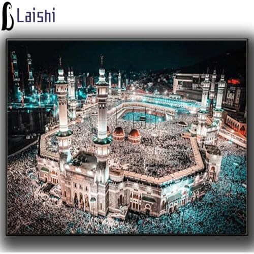 Home art Diamond Painting Grand Slam Pilgrimage to the Holy Mosque Night in Mecca Diamond Embroidery Square Round Diamond Mosaic