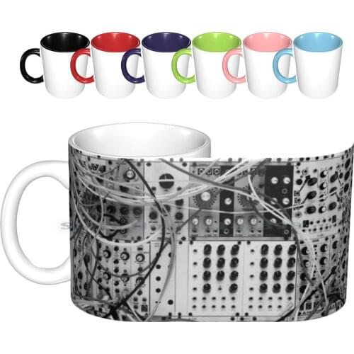 Analog Synthesizer-Modular Design-Black & White Ceramic Mugs Coffee Cups Milk Tea Mug Synth Synthesizer Modular Pattern Module