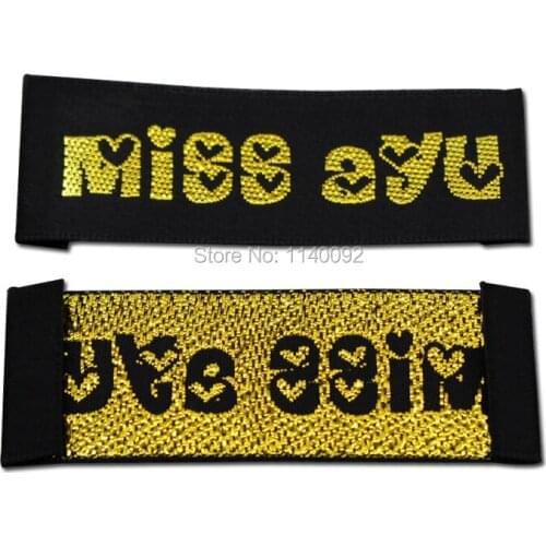 Free shipping custom clothing black label woven with golden fonts/garment embroidered tags/main label/collar label 1000pcs a lot
