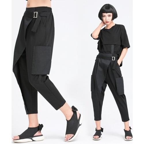 Personality streetwear women pants for women high waist Splicing pants women pocket harem pants women loose cargo pants women