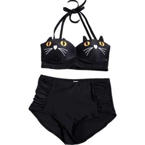 Black Bikini Set Womens Kawaii Bandage Push-up Padded Bra Bikini Set Swimsuit Bathing Swimwear Beachwear