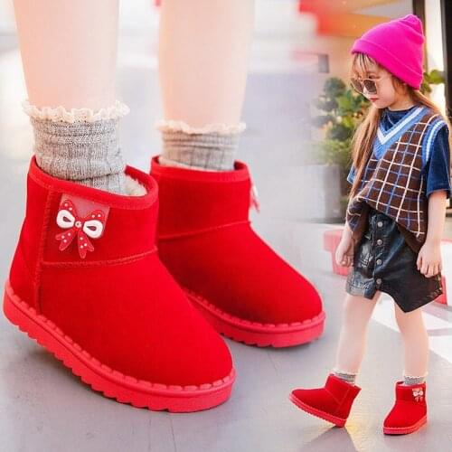 Girls Princess Children Ankle Boots with Bow-knot Snow Boots Winter Warm Cotton Kids Rubber Boots Fashion Sweet Anti-slippery