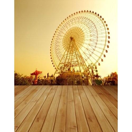 Wooden Floor Ferris Wheel Photography Backdrops Photo Props Studio Background 5x7ft