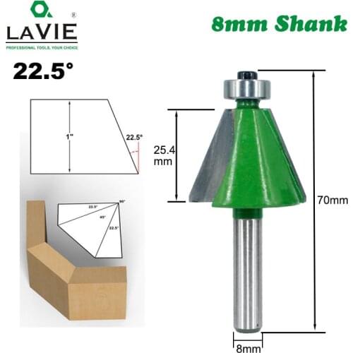 LAVIE 1pc 8mm Shank Chamfer Router Bit 22.5 Degree Bevel Edging Milling Cutter for Wood Woodorking Machine Tools MC02110-22.5