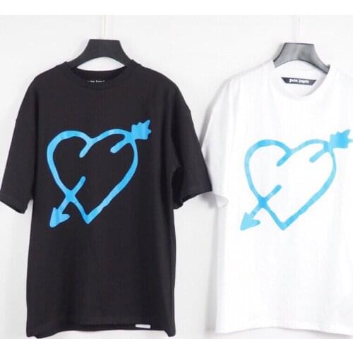 Palm Angels Love Blue Arrow Print Mens and Womens Short Sleeve Casual Loose T Pure Cotton Short Sleeve