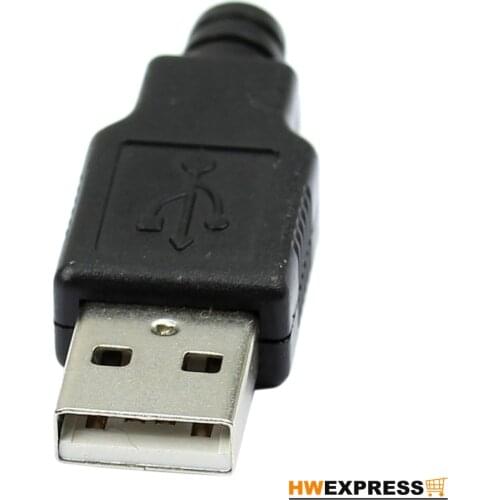 HWEXPRESS hot New 10pcs Type A Male USB 4 Pin Plug Socket Connector With Black Plastic Cover