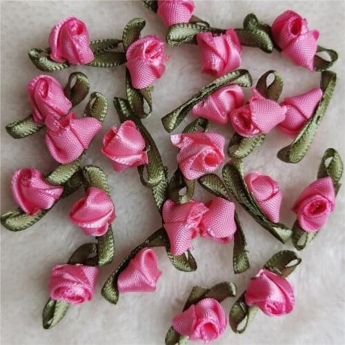 50PCS/Lot Satin Ribbon Rose Red Flower Silk Fabric Flower Handmade DIY Appliques For Wedding Decoration Craft Sewing Accessories
