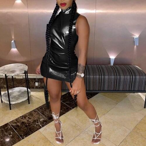 Summer Slit Tank Dress Women Solid Color Sleeveless Off Shoulder Mini Dress Female Ladies Backless Halter Clothes Party Clubwear