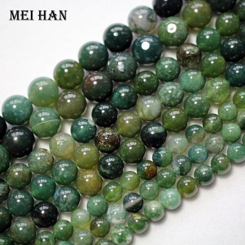 Meihan Free shipping 6-12mm natural green moss agatee round loose beads for jewelry making design or gift