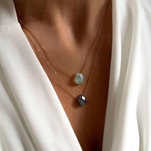 Fashion Jewelry Color Crystal Water Drop Pendant Gold Stainless Steel Charm Chain Necklace Womens Best Gift All-match Boutique