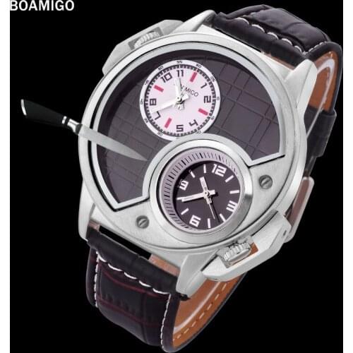 BOAMIGO Watch Men Quartz Strap Dual Time Zone Clock Big Watch Top Brand Sports Relogio Masculino
