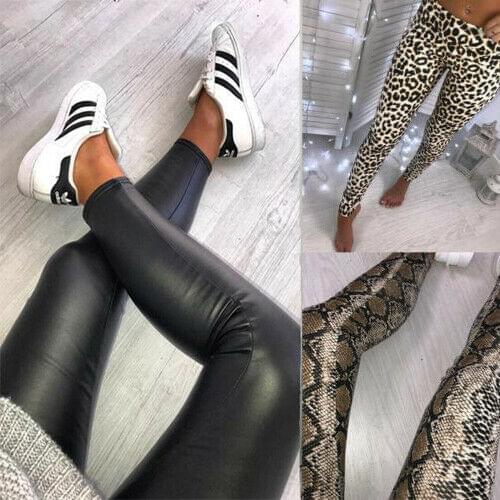 New Fashion Women PV PU Leather Leggings High Waist Skinny Wet Look Stretch Sexy Pants Trous